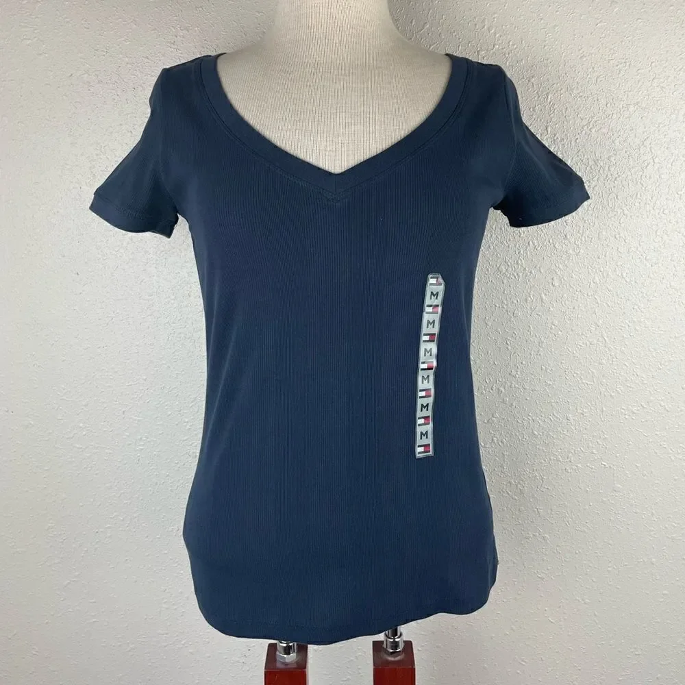NWT Tommy Hilfiger Navy Blue V-Neck Top Size M